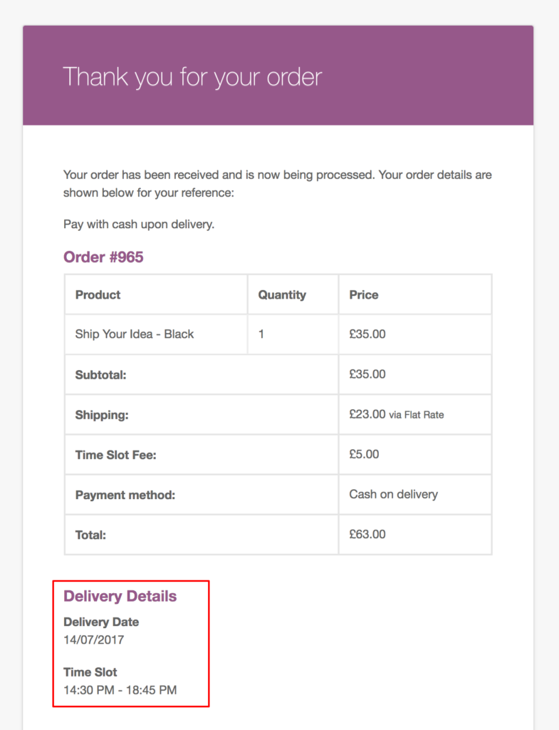 delivery date and time email WooCommerce
