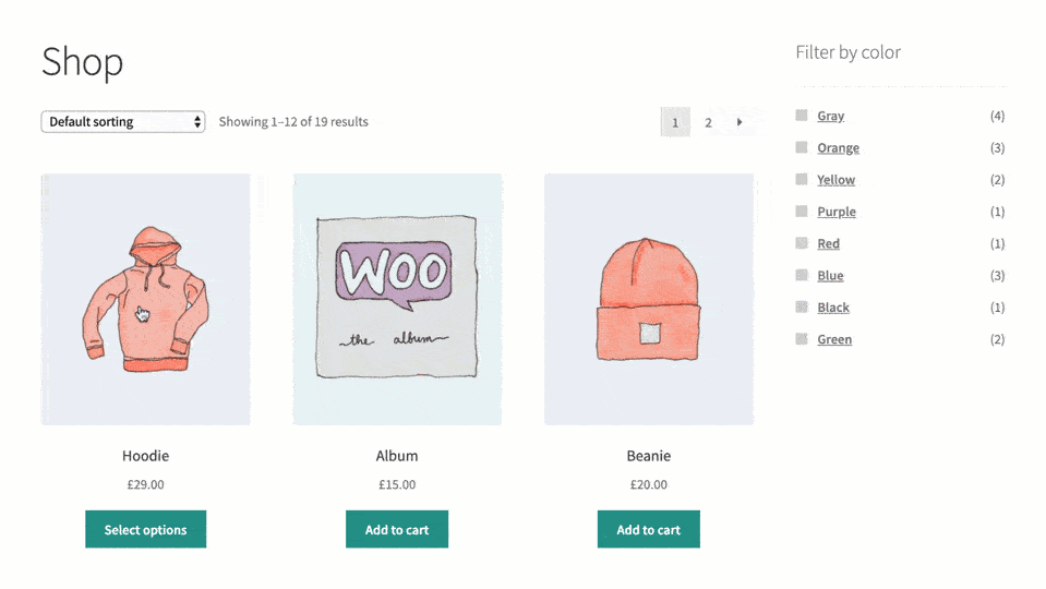 Preview of WooCommerce Show Single Variations plugin in action. Gif shows a variation being enabled and subsequently displayed on the shop page.