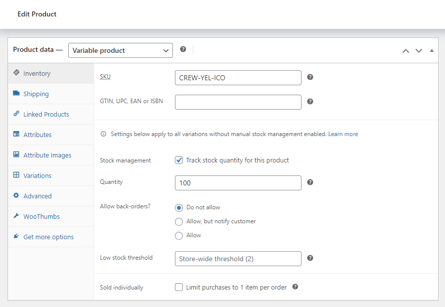 woocommerce sku code added