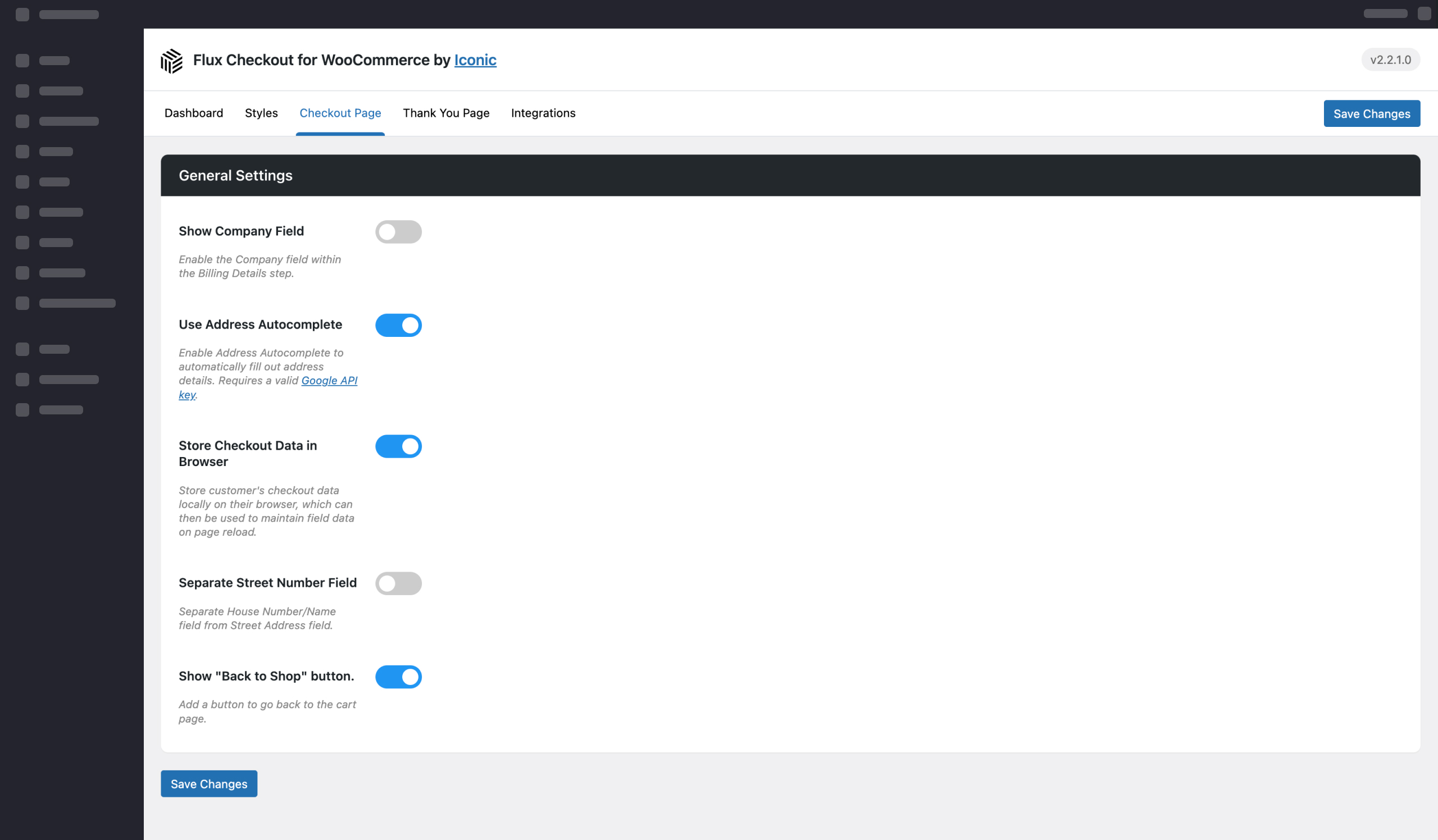 flux checkout settings