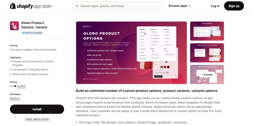 shopify product options