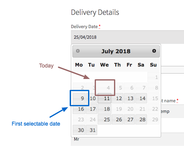Example of minimum delivery date in WooCommerce