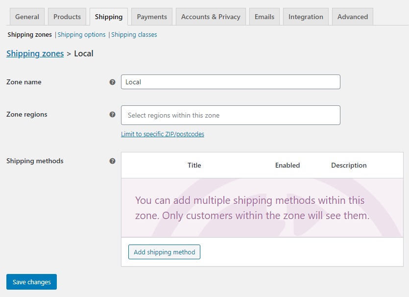 Local shipping method example