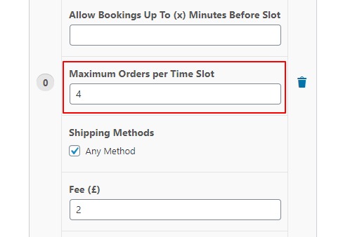 Maximum orders per time slot