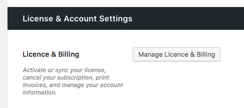 license and account settings example