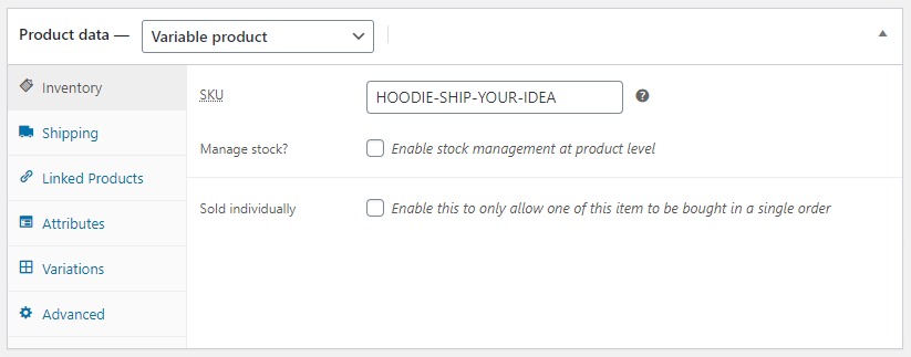 product data section woocommerce