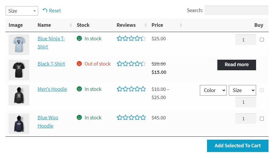 product list view quick checkout