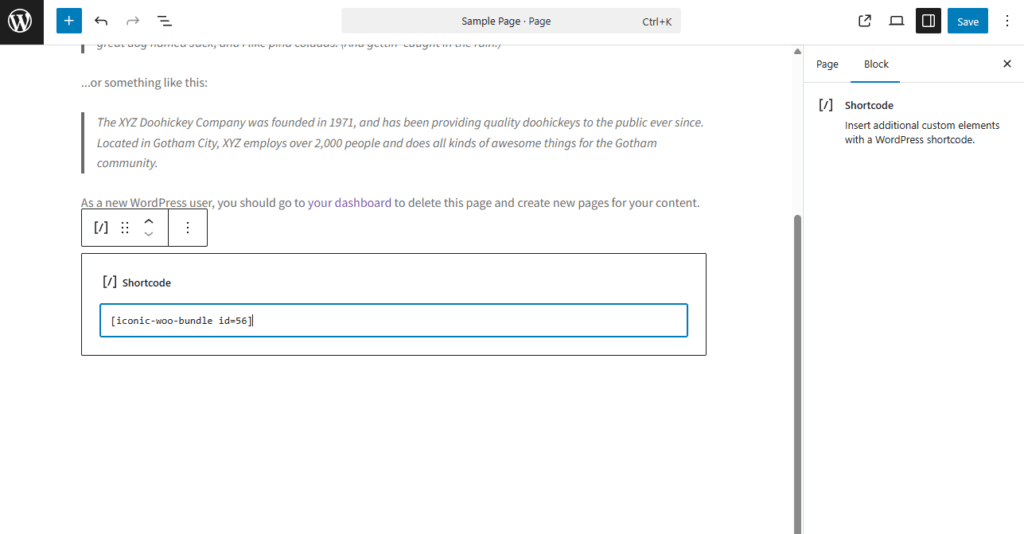 bundled product shortcode