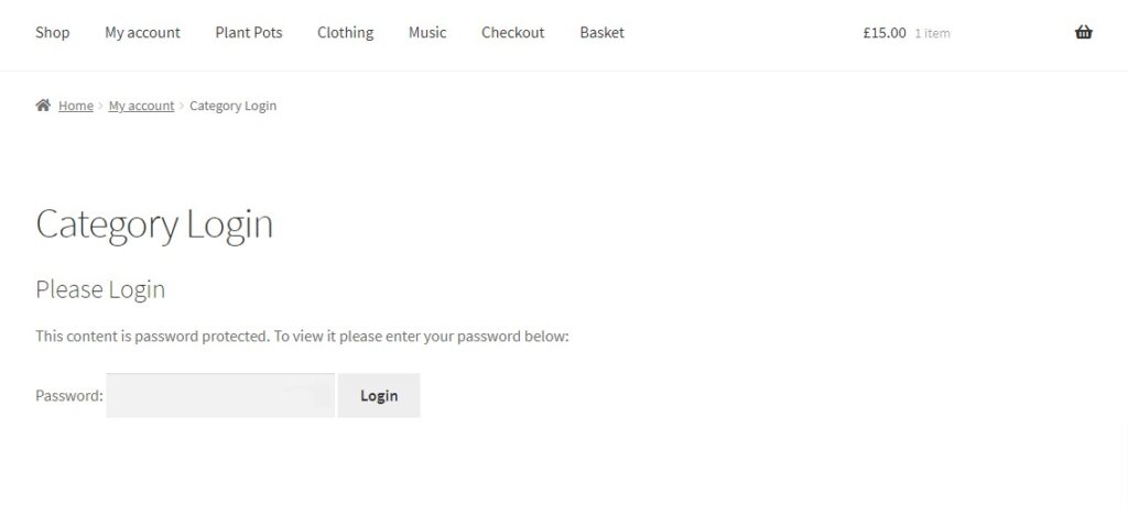 category login page woocommerce
