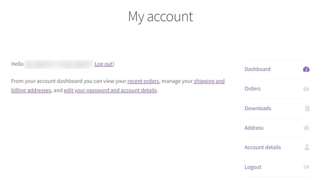 default my account page woocommerce