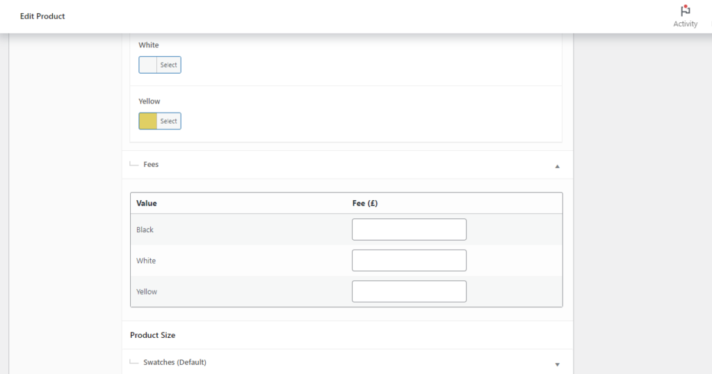 add fees to swatches