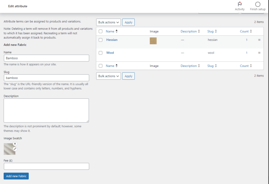 add new fabric image swatch