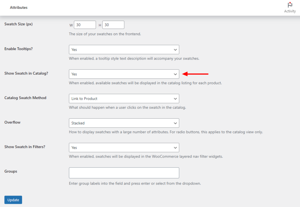 show swatch in catalog