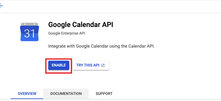 enable google API calendar