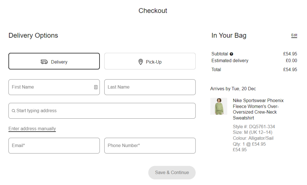 nike ecommerce checkout best practices