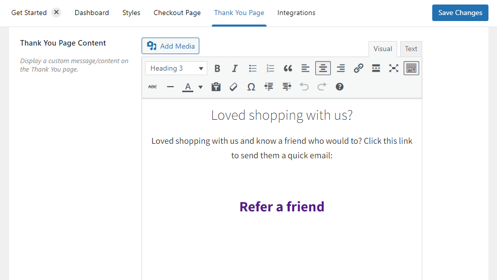 thank you page refer a friend edit flux