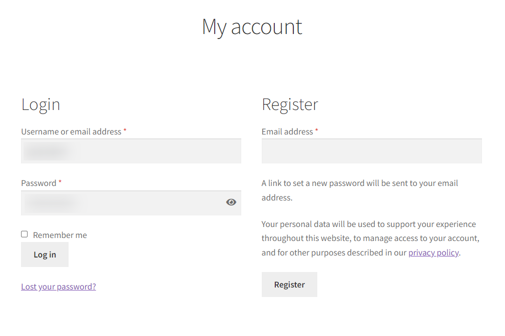 account registration page woocommerce