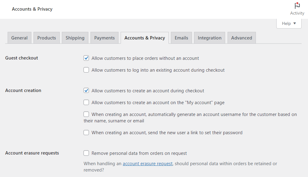 allow account at checkout wocommerce