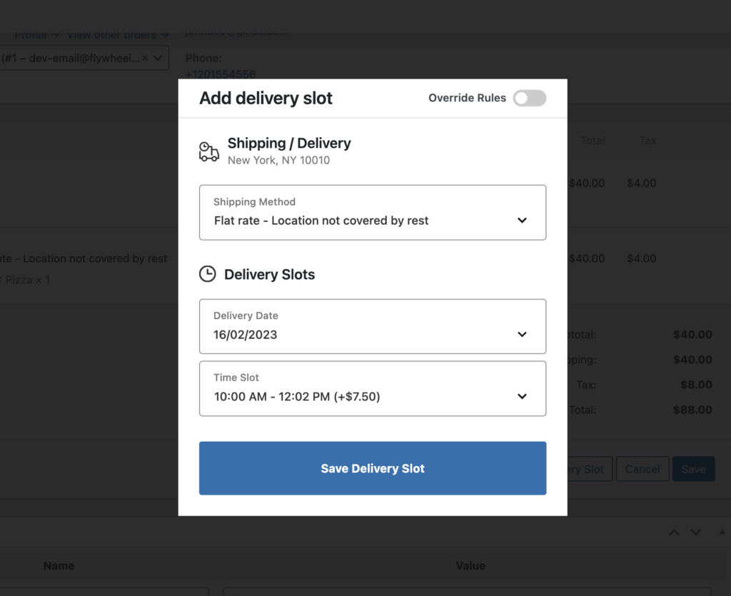 add delivery time slot to a woocommerce order