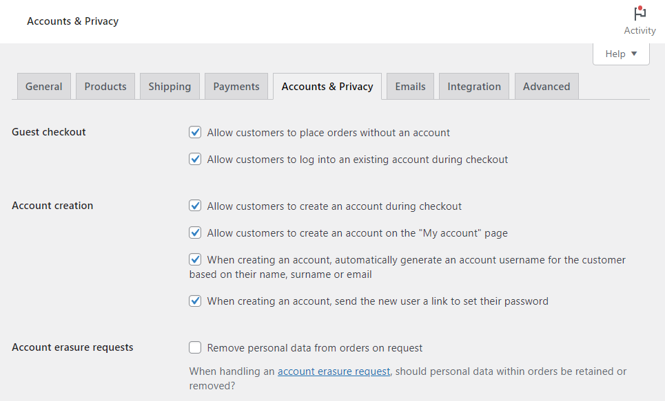 woocommerce accounts at checkout