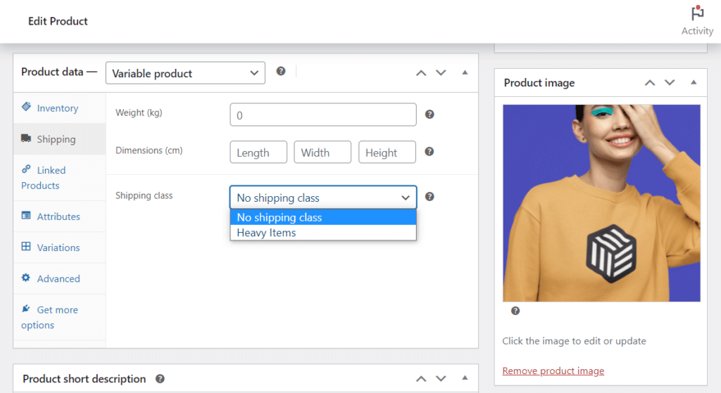 add woocommerce shipping class to product