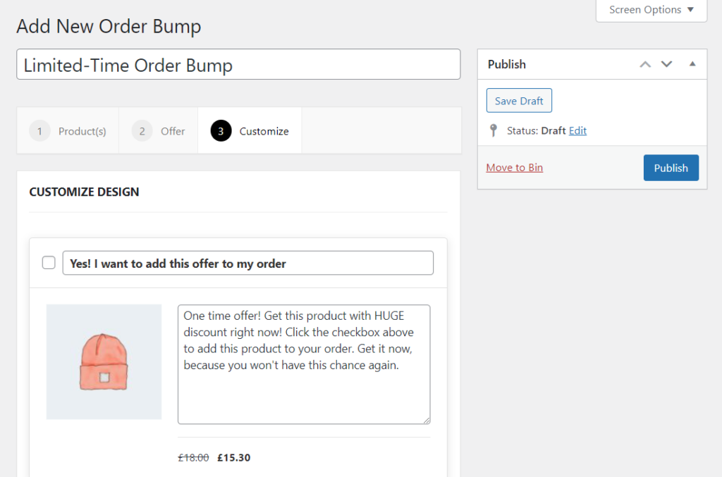 order bump customize