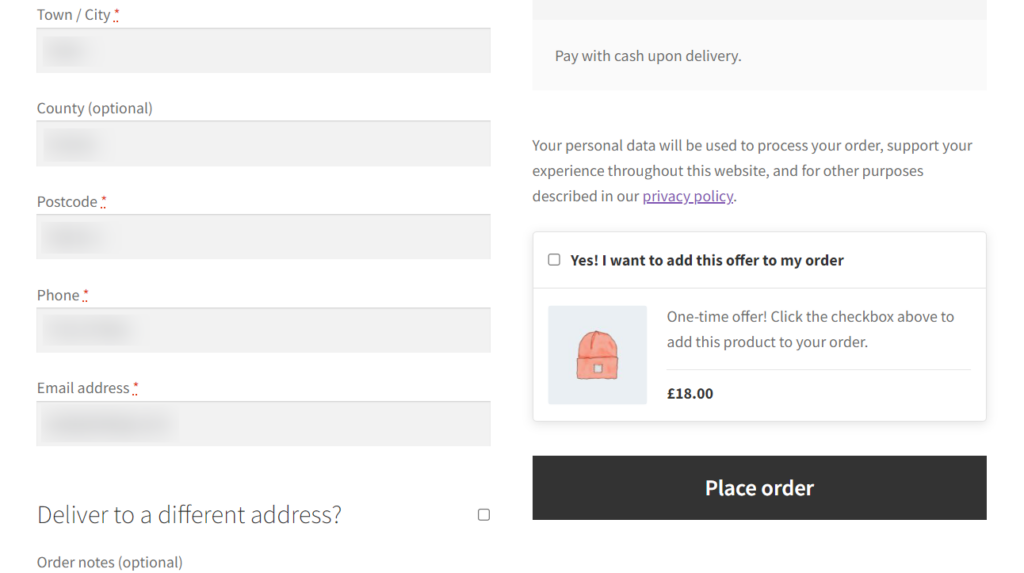 offer at the checkout woocommerce