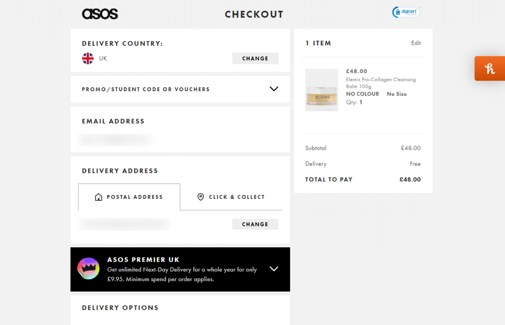 asos checkout page example