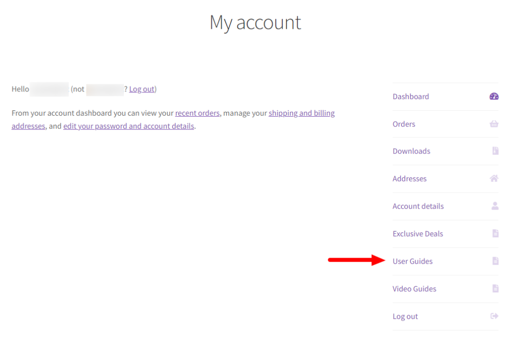 my account page user guides