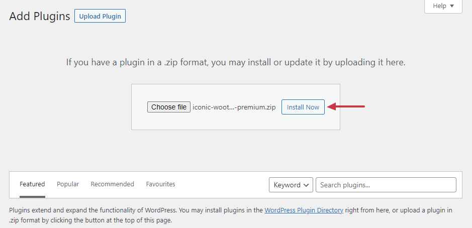 upload plugin choose file install wordpress