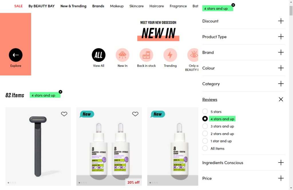 reviews in ecommerce filters beauty bay