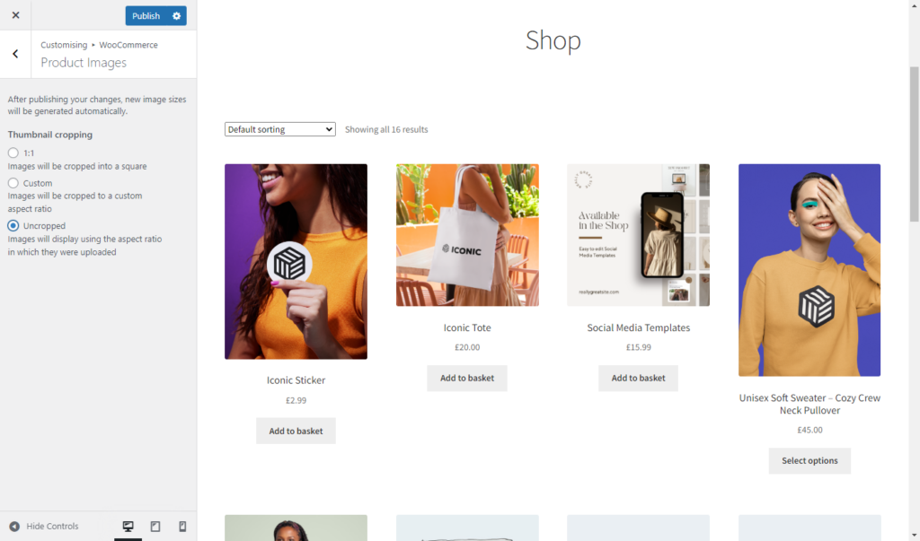 images different sizes woocommerce