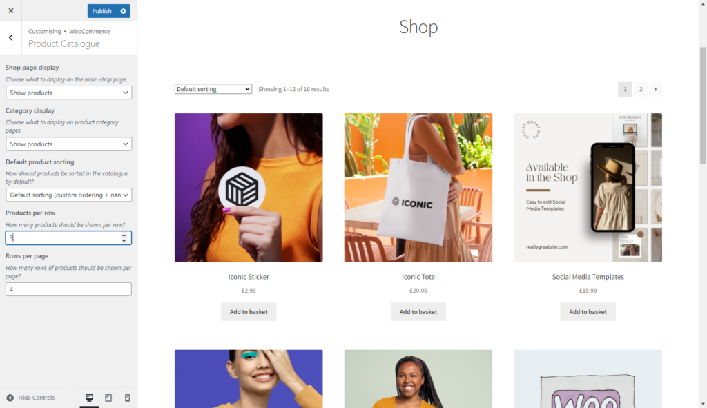 products per row woocommerce