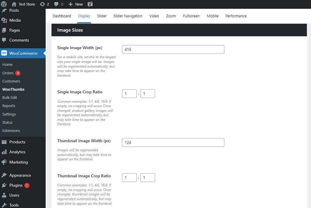 woocommerce image sizes woothumbs