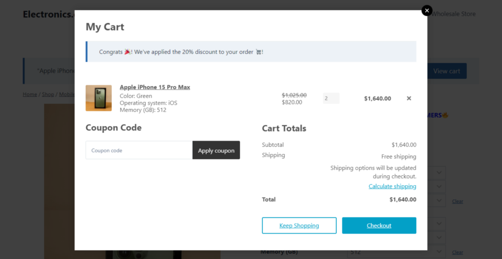 cart page dynamic pricing