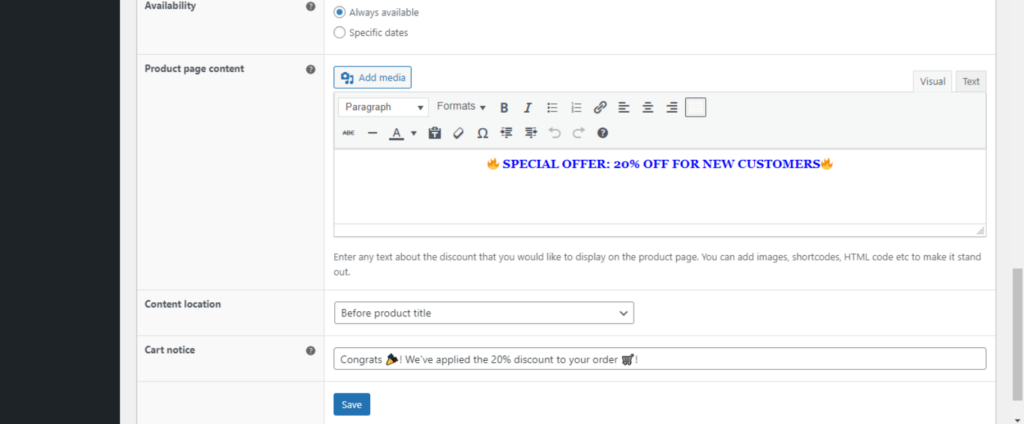 customize dynamic pricing message