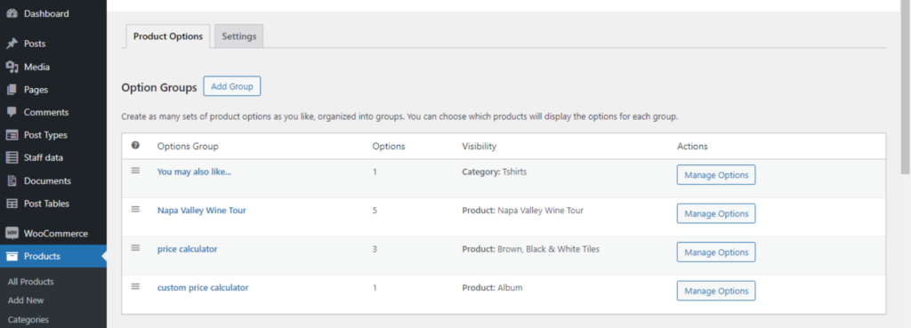 woocommerce product options
