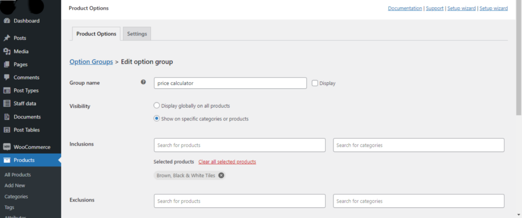 edit product option group