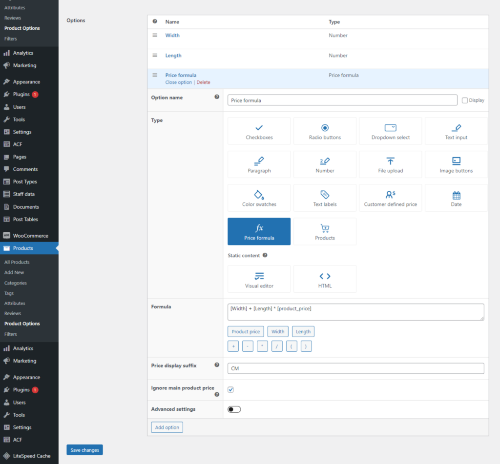 measurement price formula
