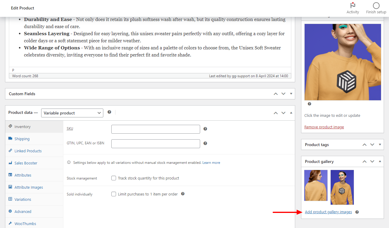 add product gallery image video woothumbs