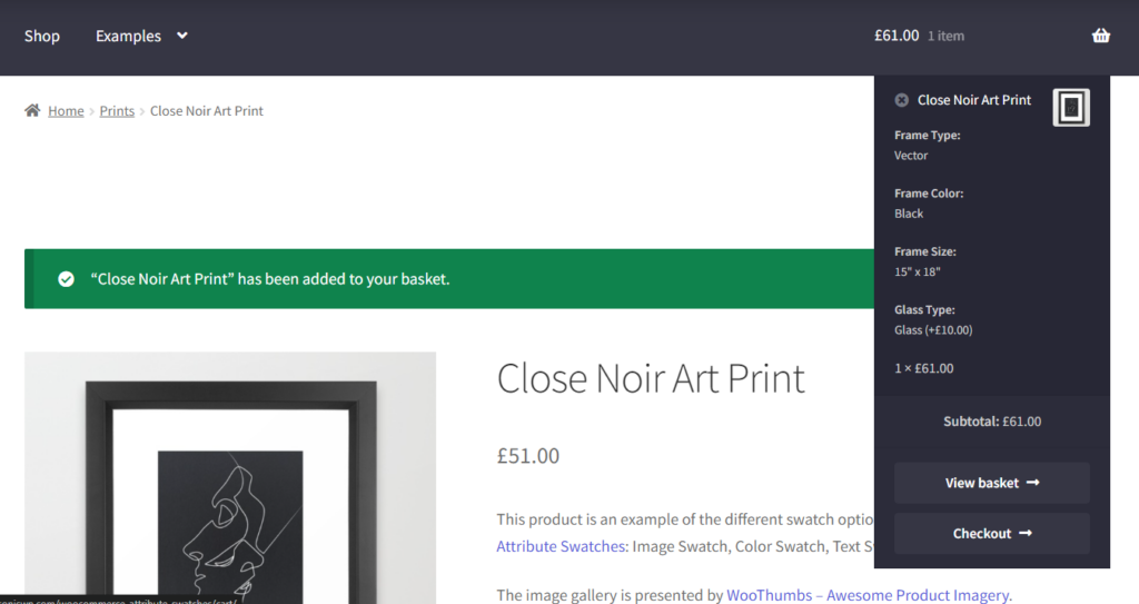 fees in mini cart attribute swatches