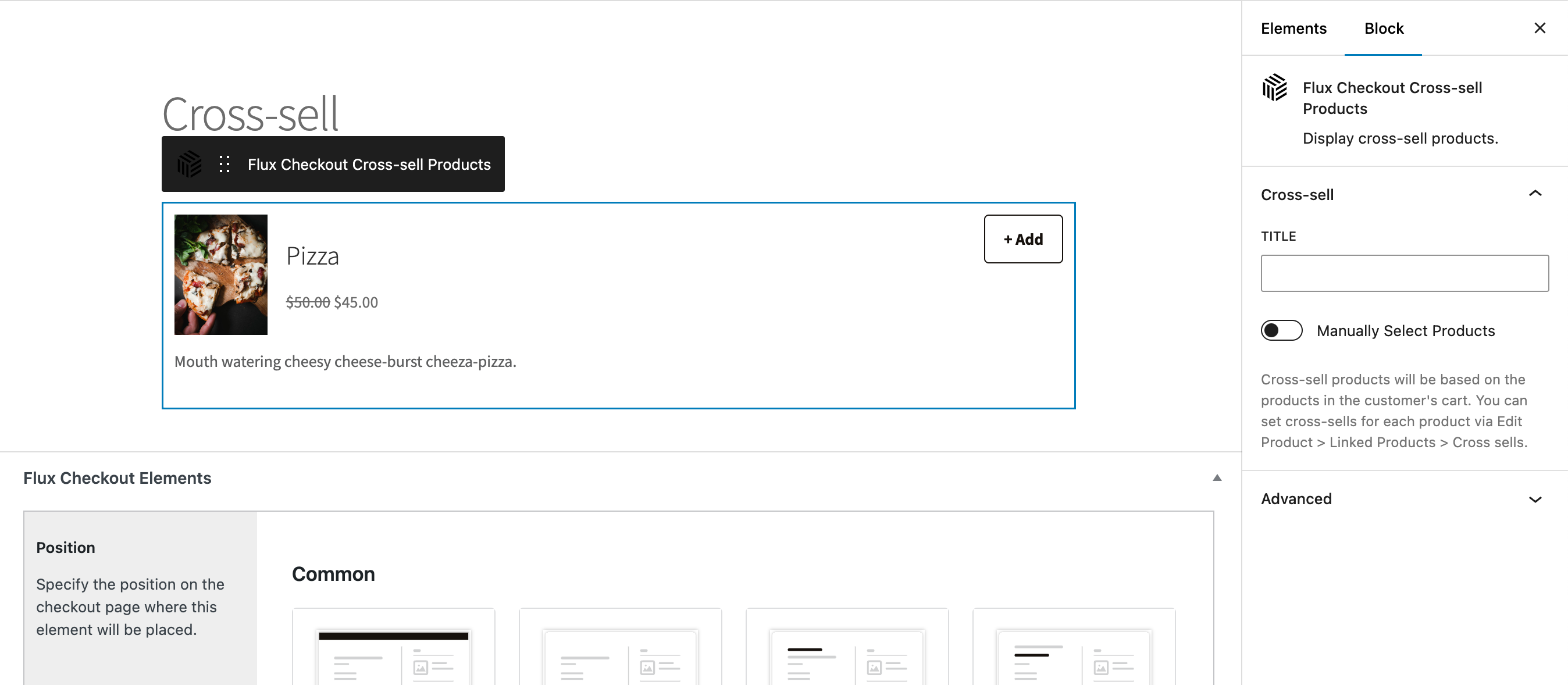 Flux checkout cross sell block