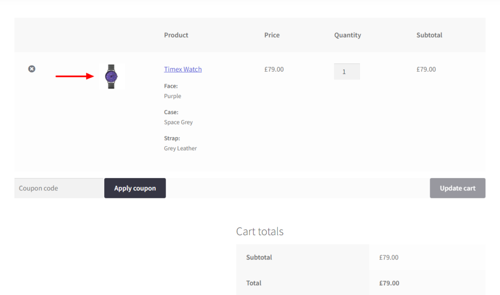 product configurator image cart page