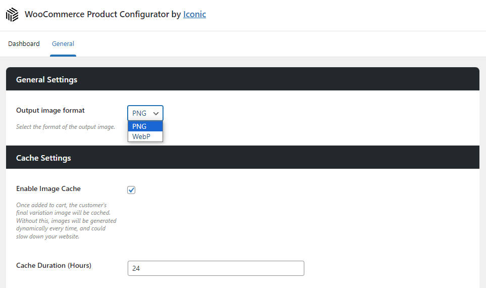 image output format product configurator
