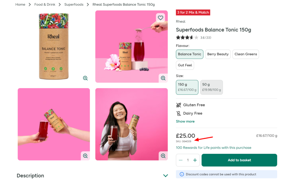 holland and barret sku code