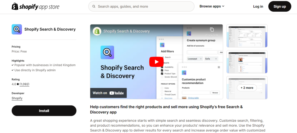 shopify search and discovery