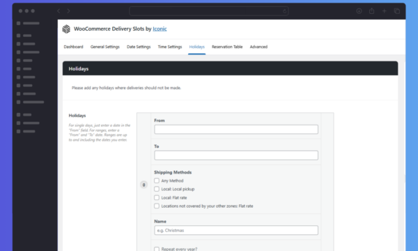 Delivery Slots Holidays