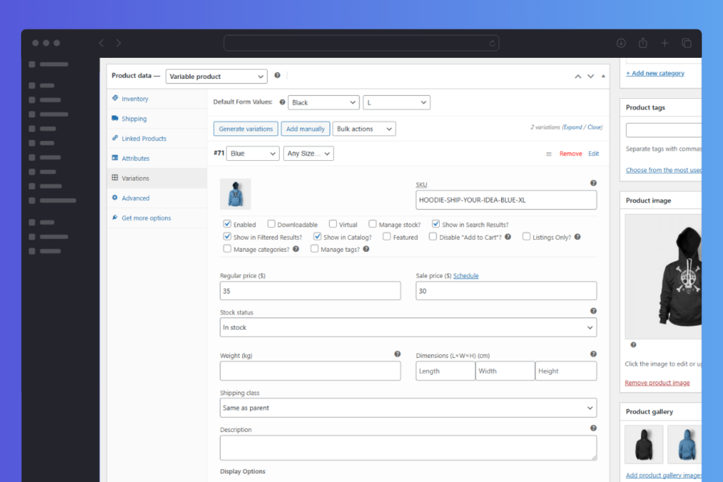 WooCommerce Show Single Variations Variation Settings