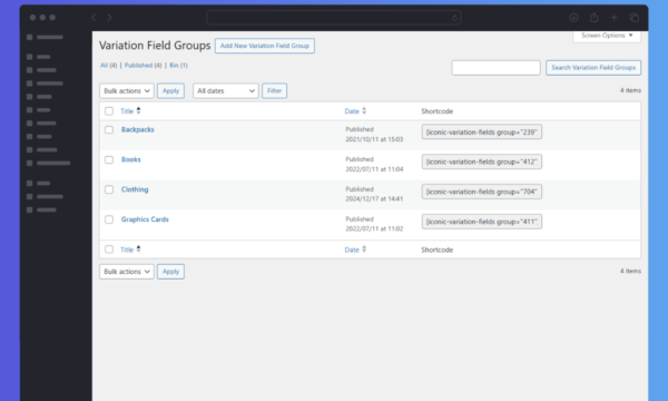 Custom Fields for Variations All Field Groups