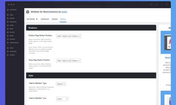 Wishlists for WooCommerce Button Settings